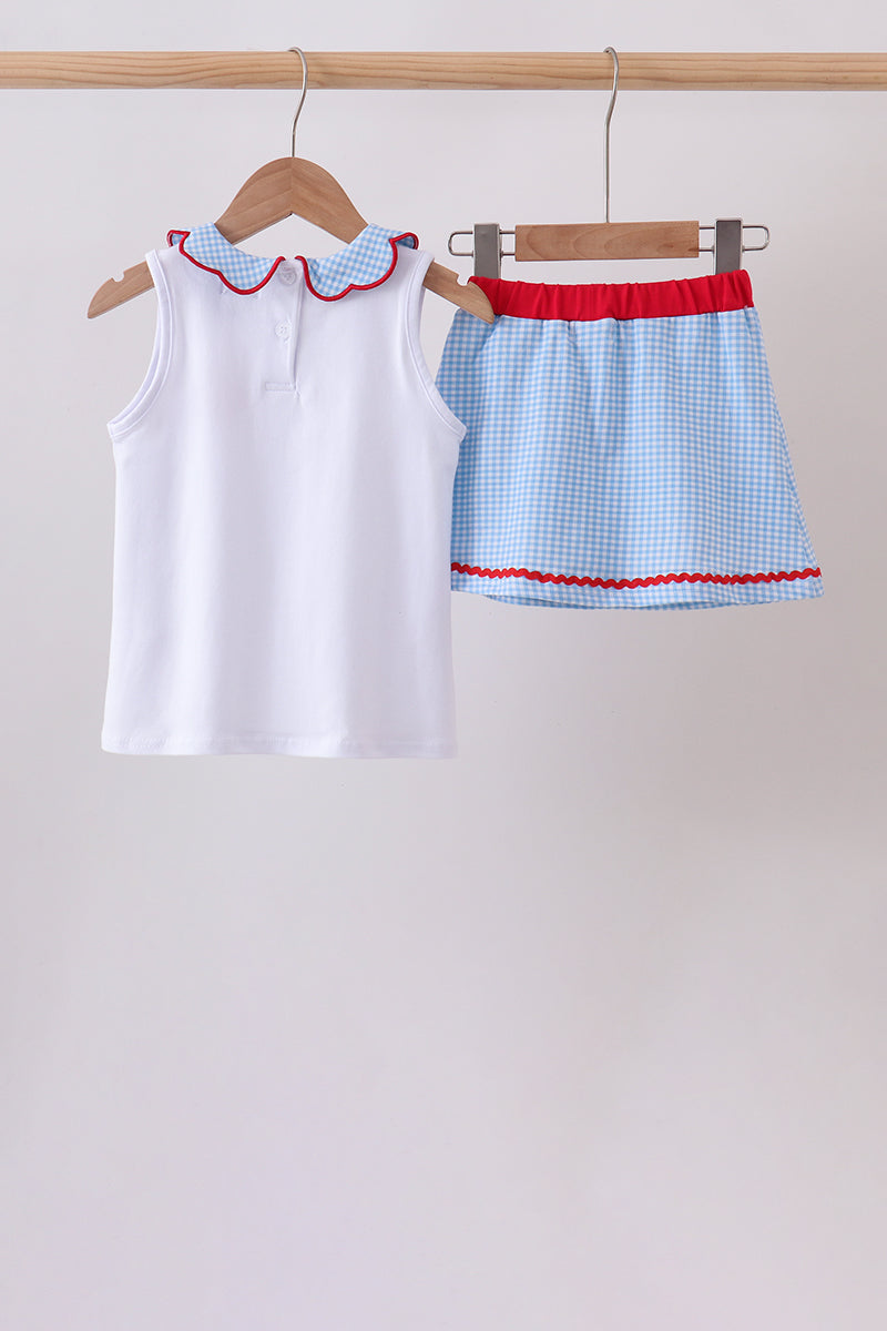 Blue Scalloped Apple Bow Skorts Set