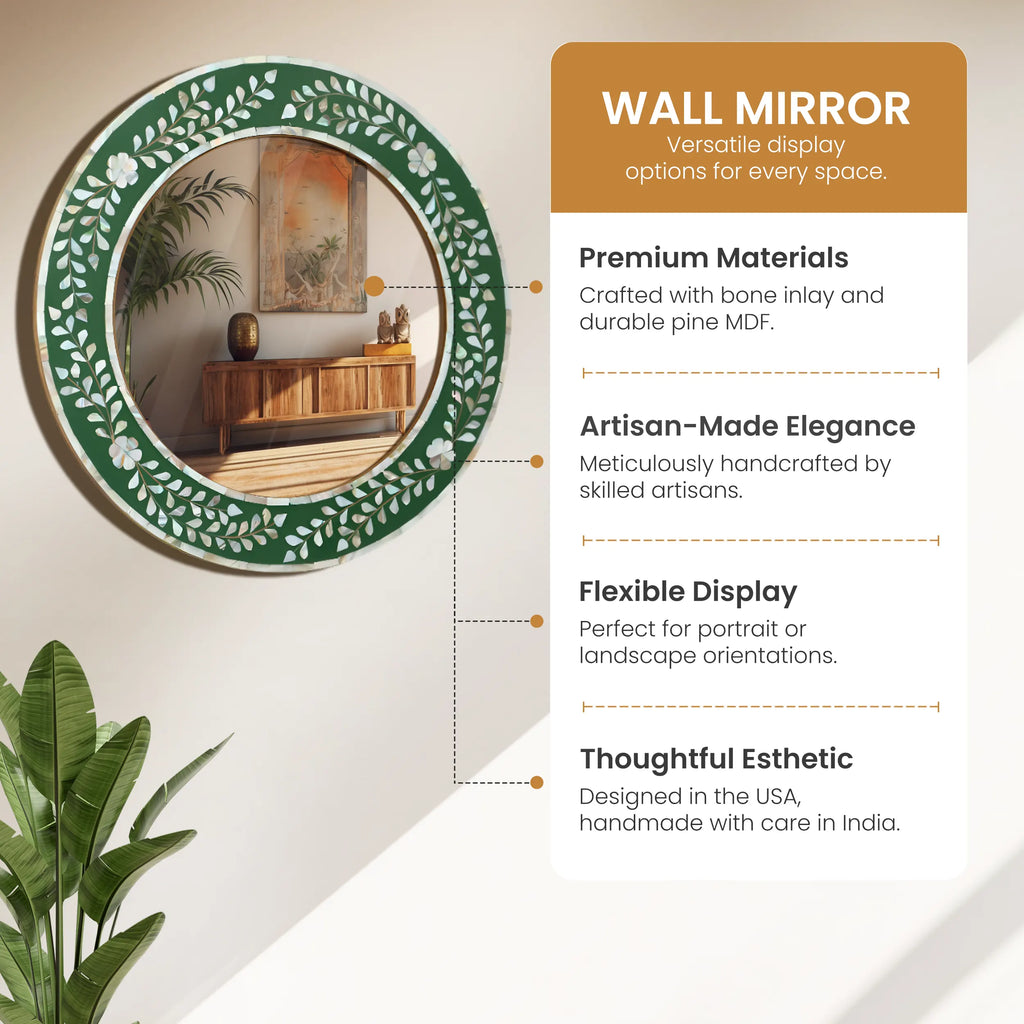 make to order mother of pearl resin inlay wall hanging mirror frame 12 dia