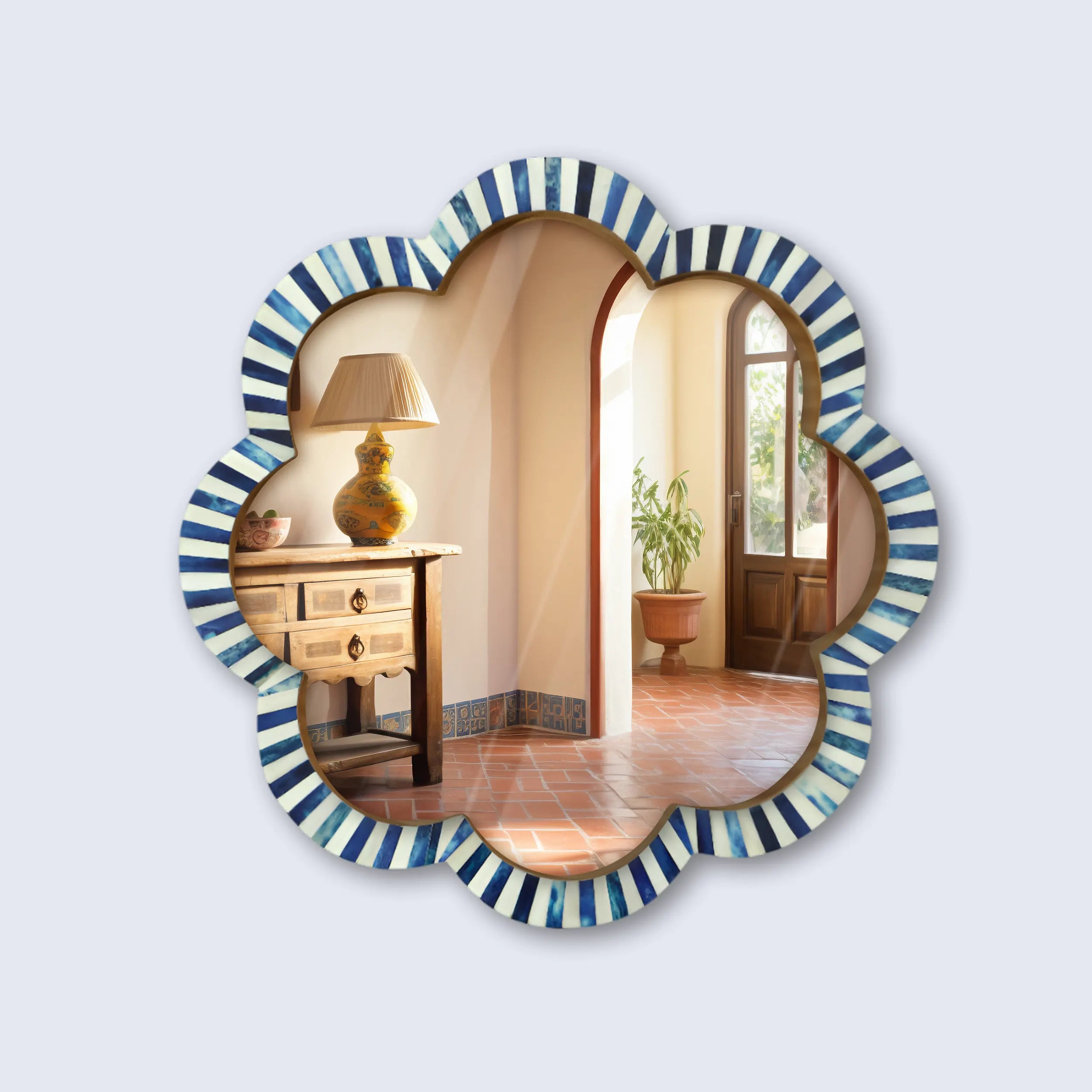 Make To Order blue white bone inlay scalloped wall mirror 18 inches
