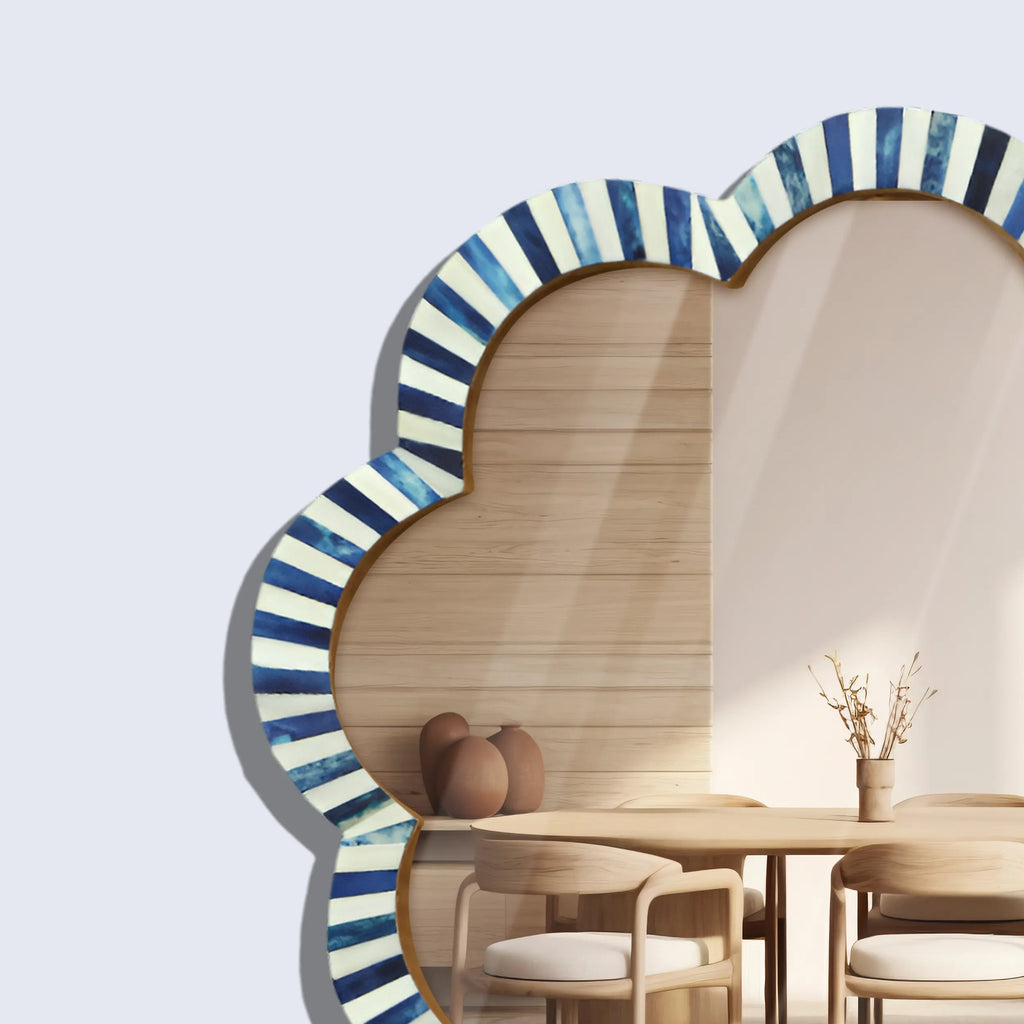 Make To Order blue white bone inlay scalloped wall mirror 18 inches