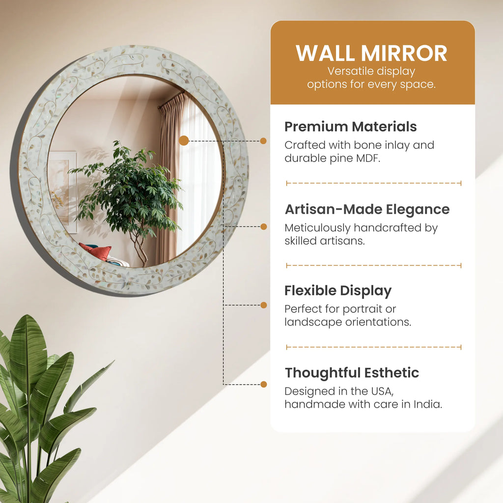 make to order mother of pearl resin inlay wall hanging mirror frame 22 dia
