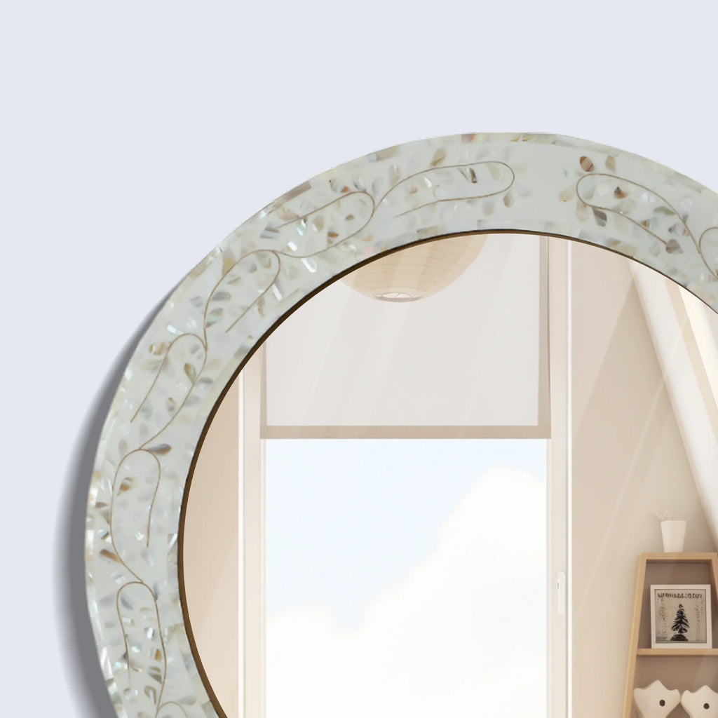 make to order mother of pearl resin inlay wall hanging mirror frame 22 dia