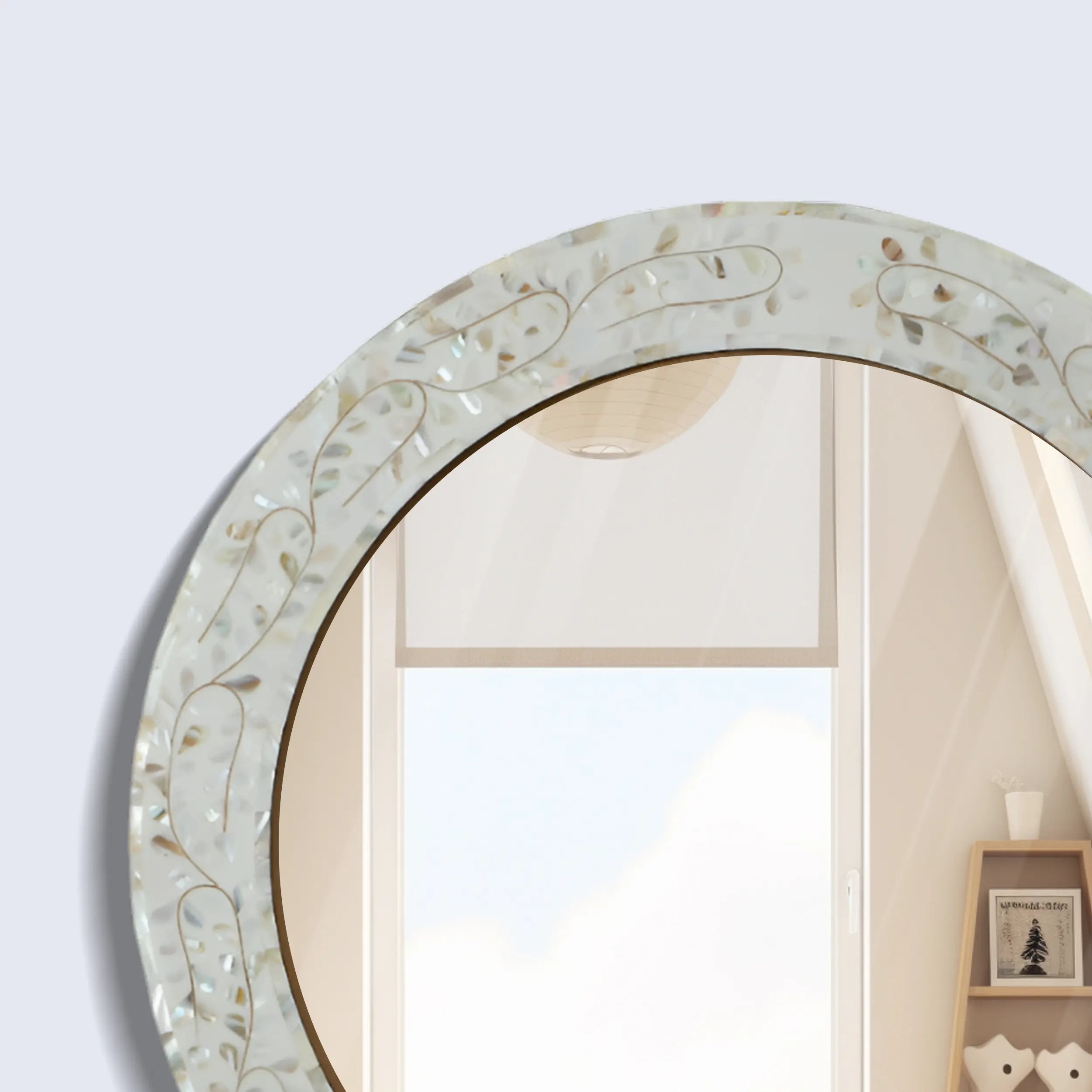 make to order mother of pearl resin inlay wall hanging mirror frame 22 dia