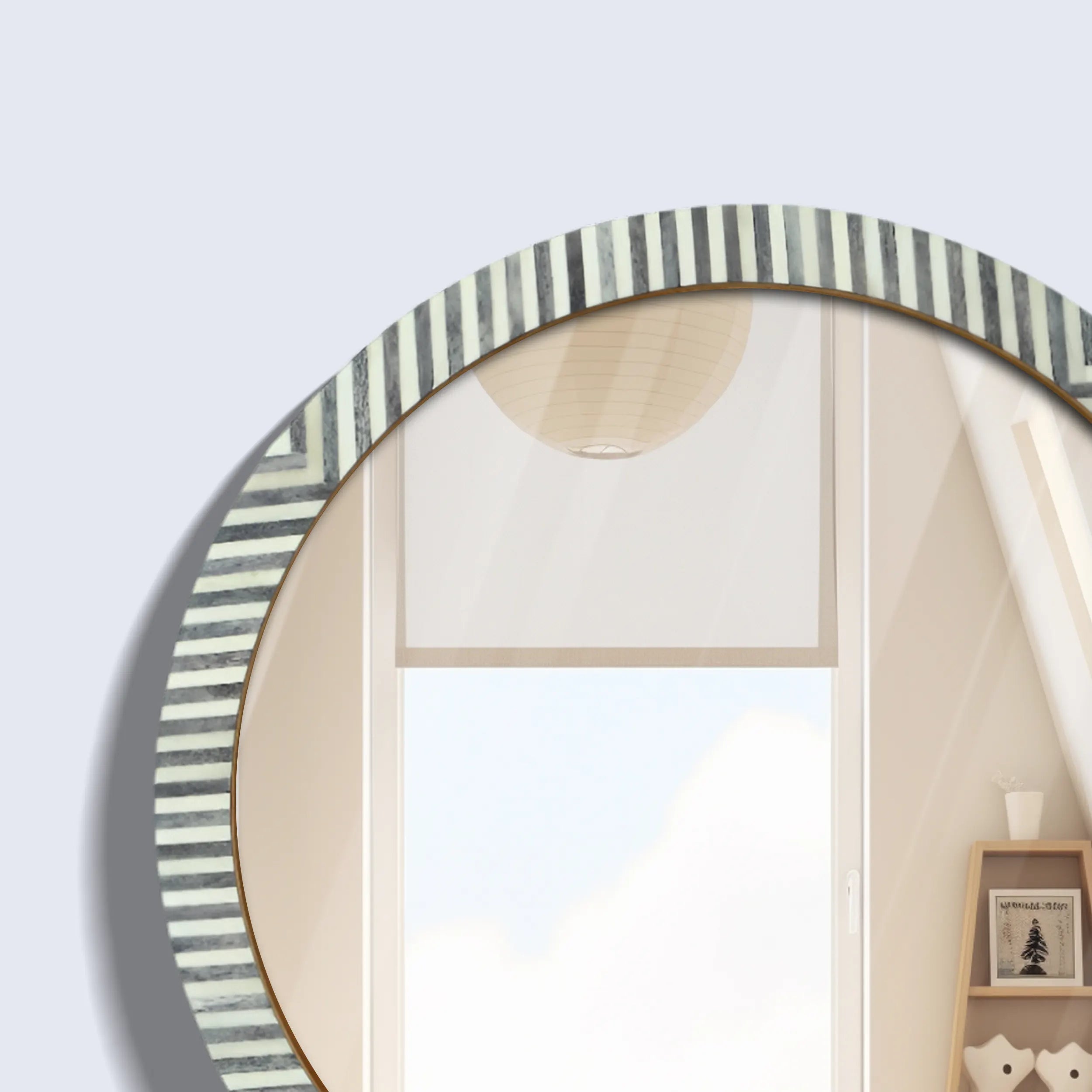 Wall Mirror Round Chevron Art Inspired  Bone Inlay Wall Hanging Mirror Frame,  24" Dia