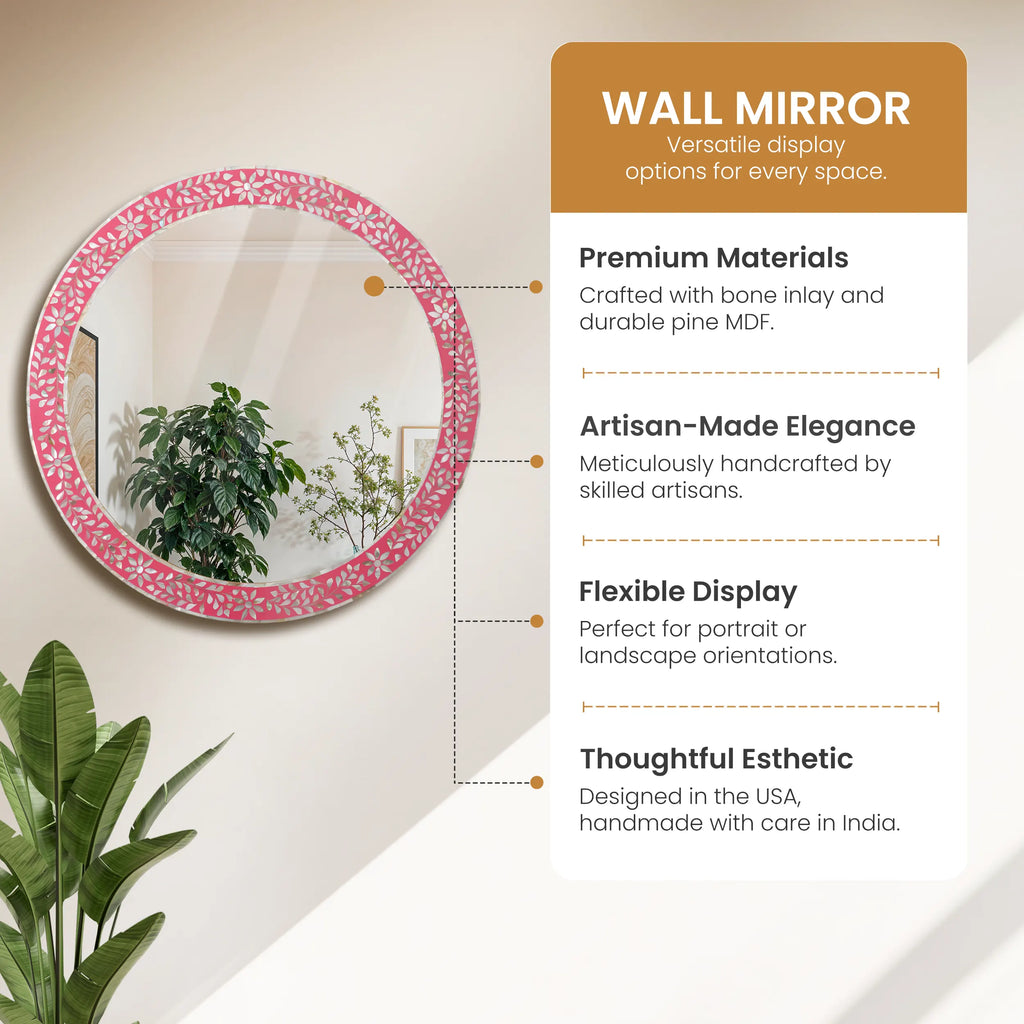 Wall Mirror Round Mother of Pearl & Resin Inlay Wall Hanging Mirror Frame, 28" Dia