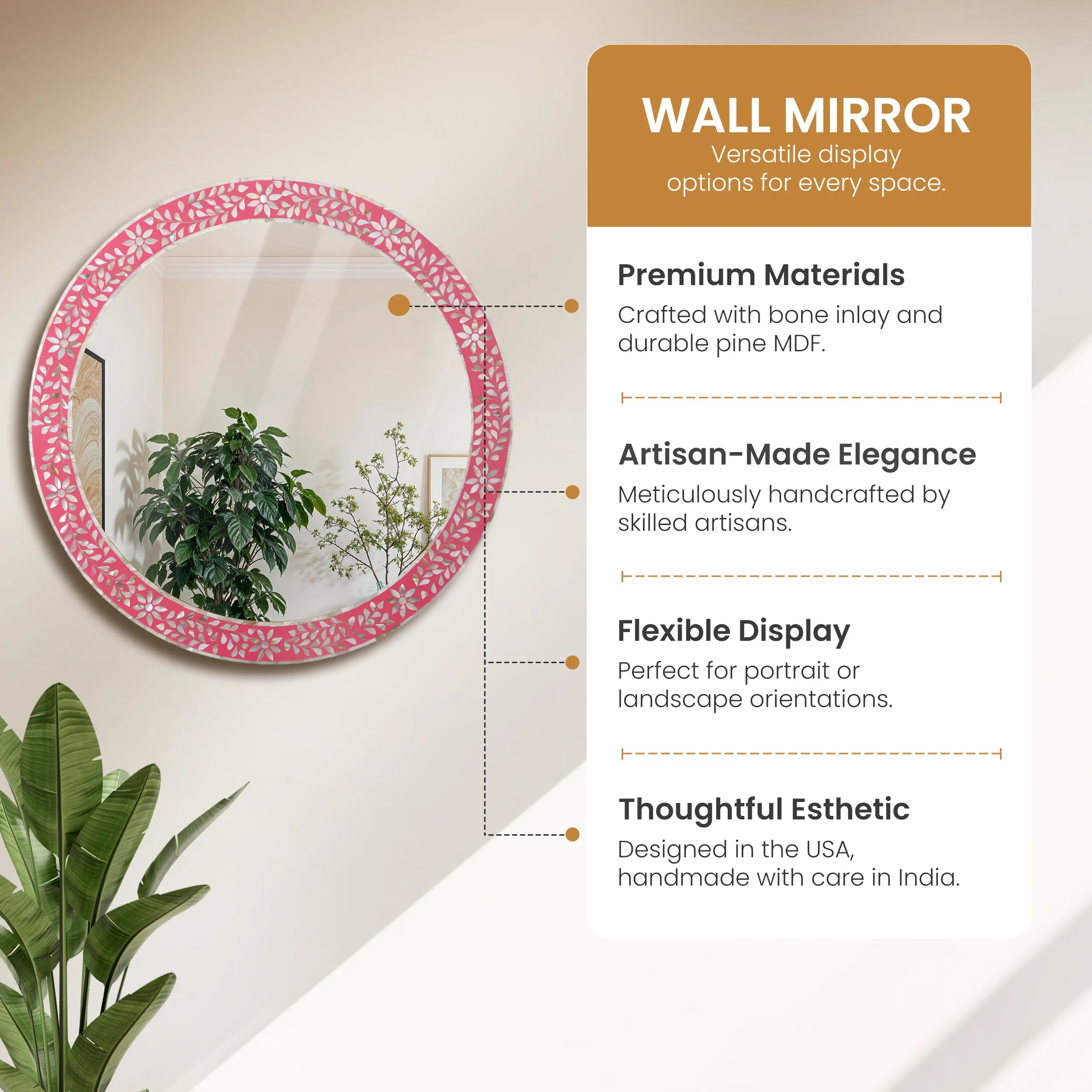 Wall Mirror Round Mother of Pearl & Resin Inlay Wall Hanging Mirror Frame, 28" Dia