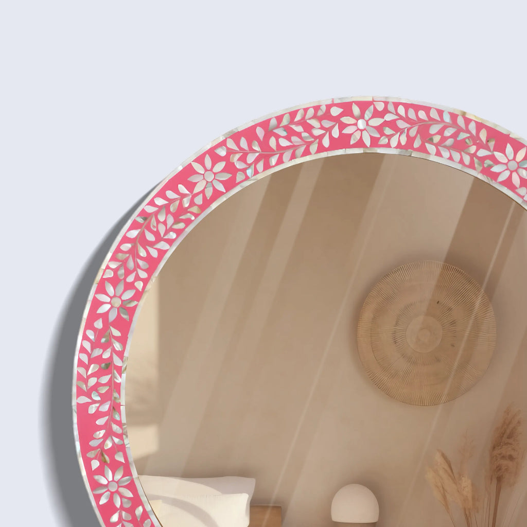 Wall Mirror Round Mother of Pearl & Resin Inlay Wall Hanging Mirror Frame, 28" Dia