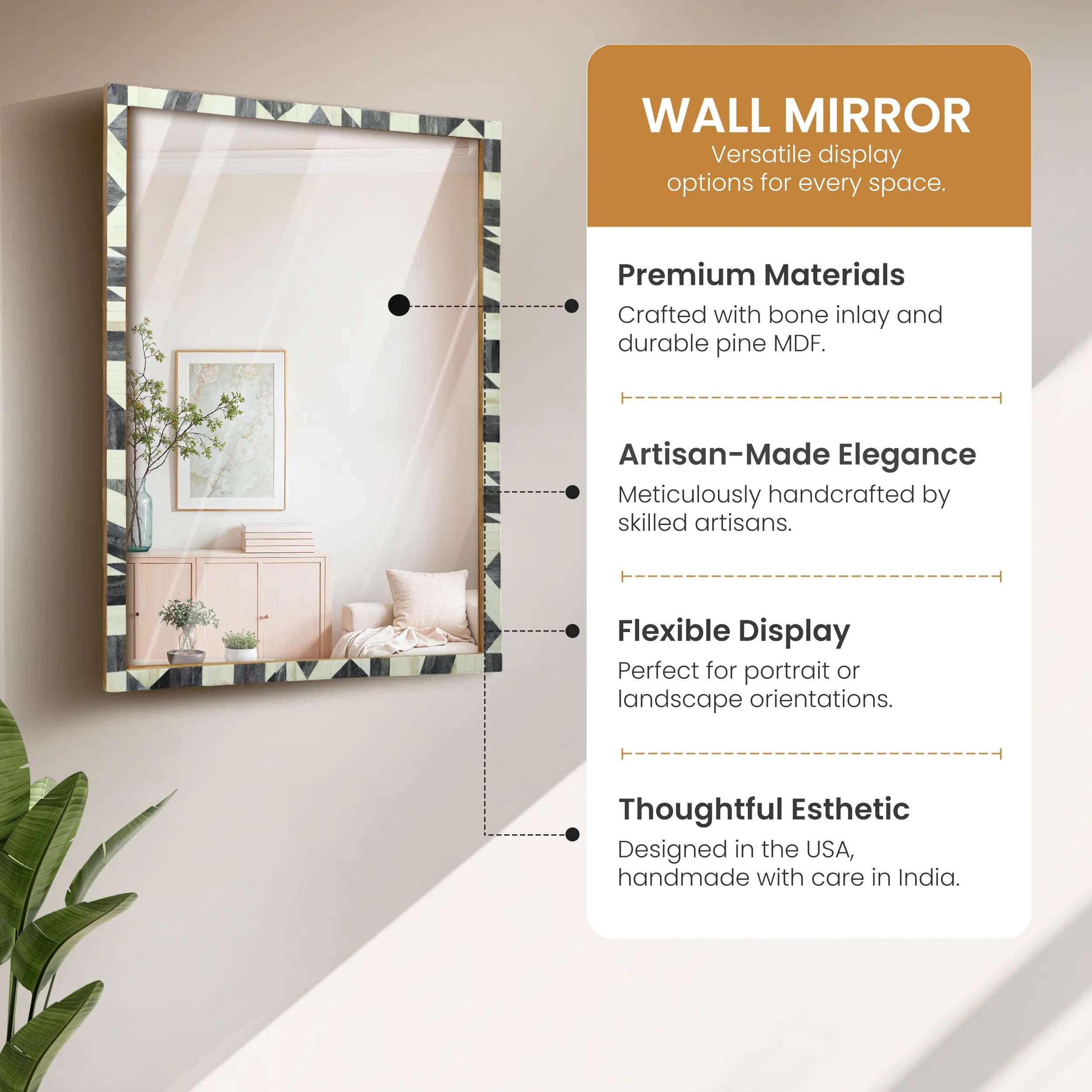Make to order bone inlay geometric pattern wall mirror frame 38x28