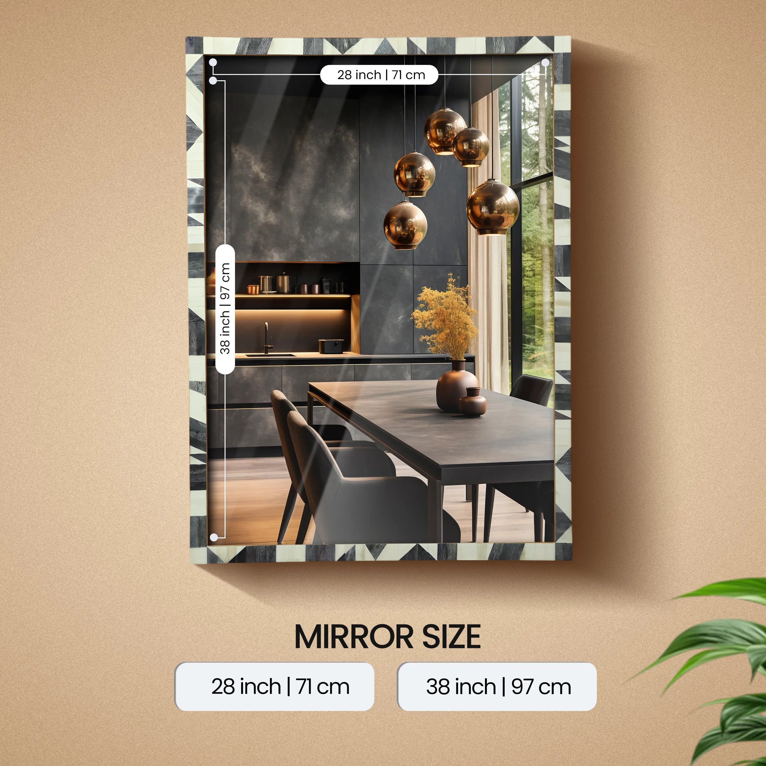Make to order bone inlay geometric pattern wall mirror frame 38x28
