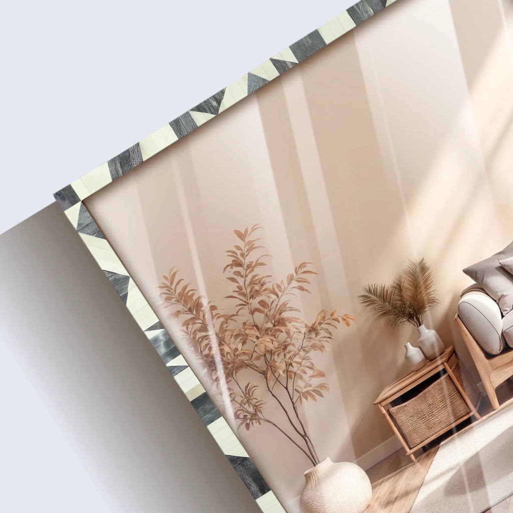 Make to order bone inlay geometric pattern wall mirror frame 38x28