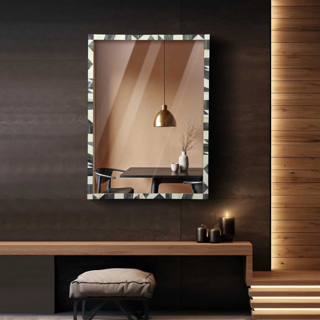 Make to order bone inlay geometric pattern wall mirror frame 38x28