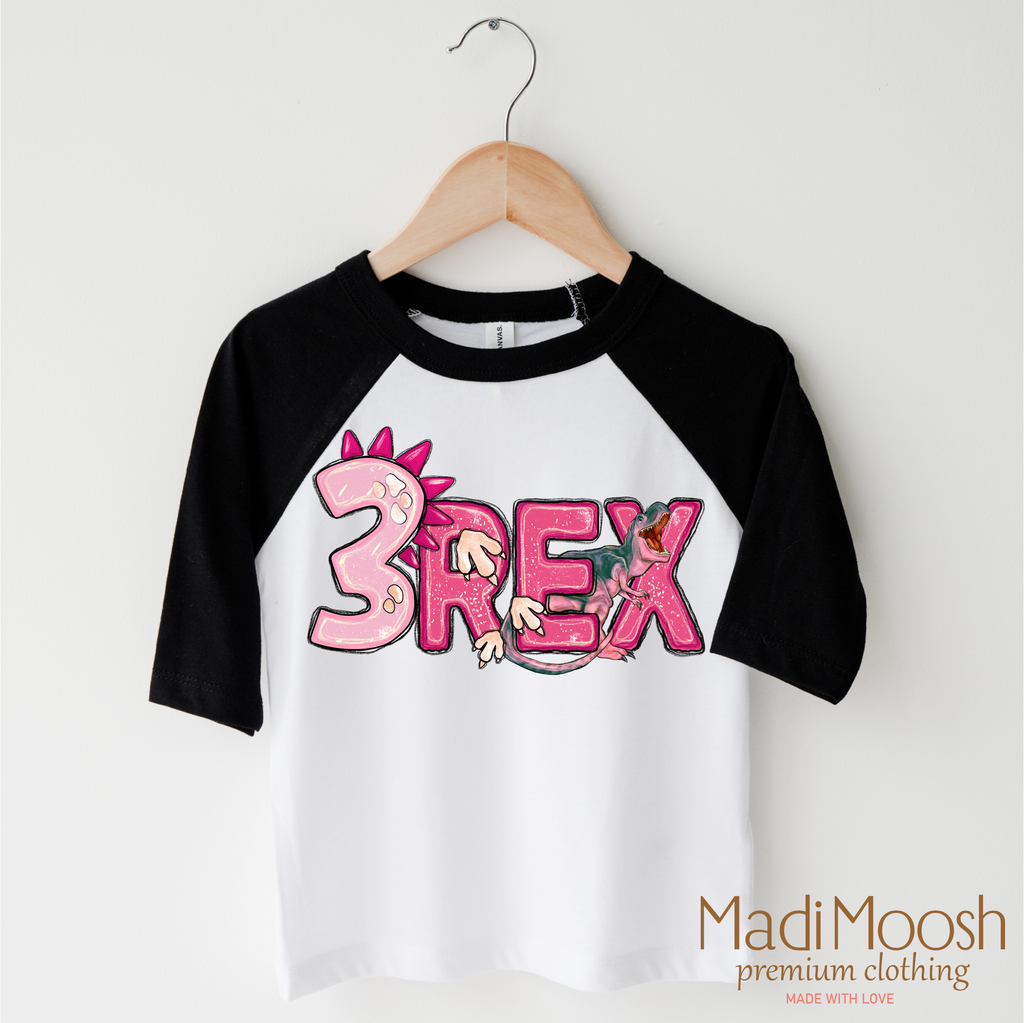 Girls 3 Rex Dinosaur Birthday  Shirt - Girls Birthday Tee