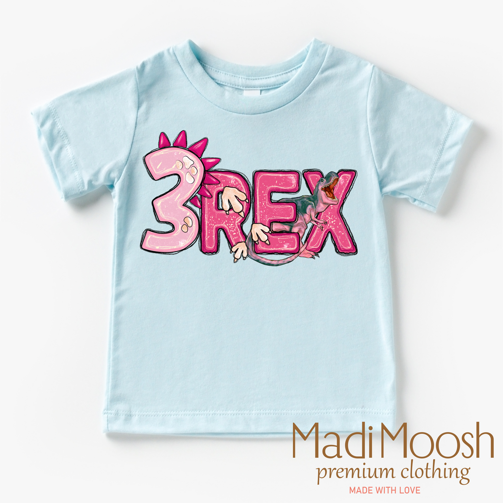Girls 3 Rex Dinosaur Birthday  Shirt - Girls Birthday Tee
