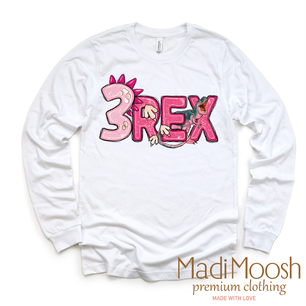 Girls 3 Rex Dinosaur Birthday  Shirt - Girls Birthday Tee