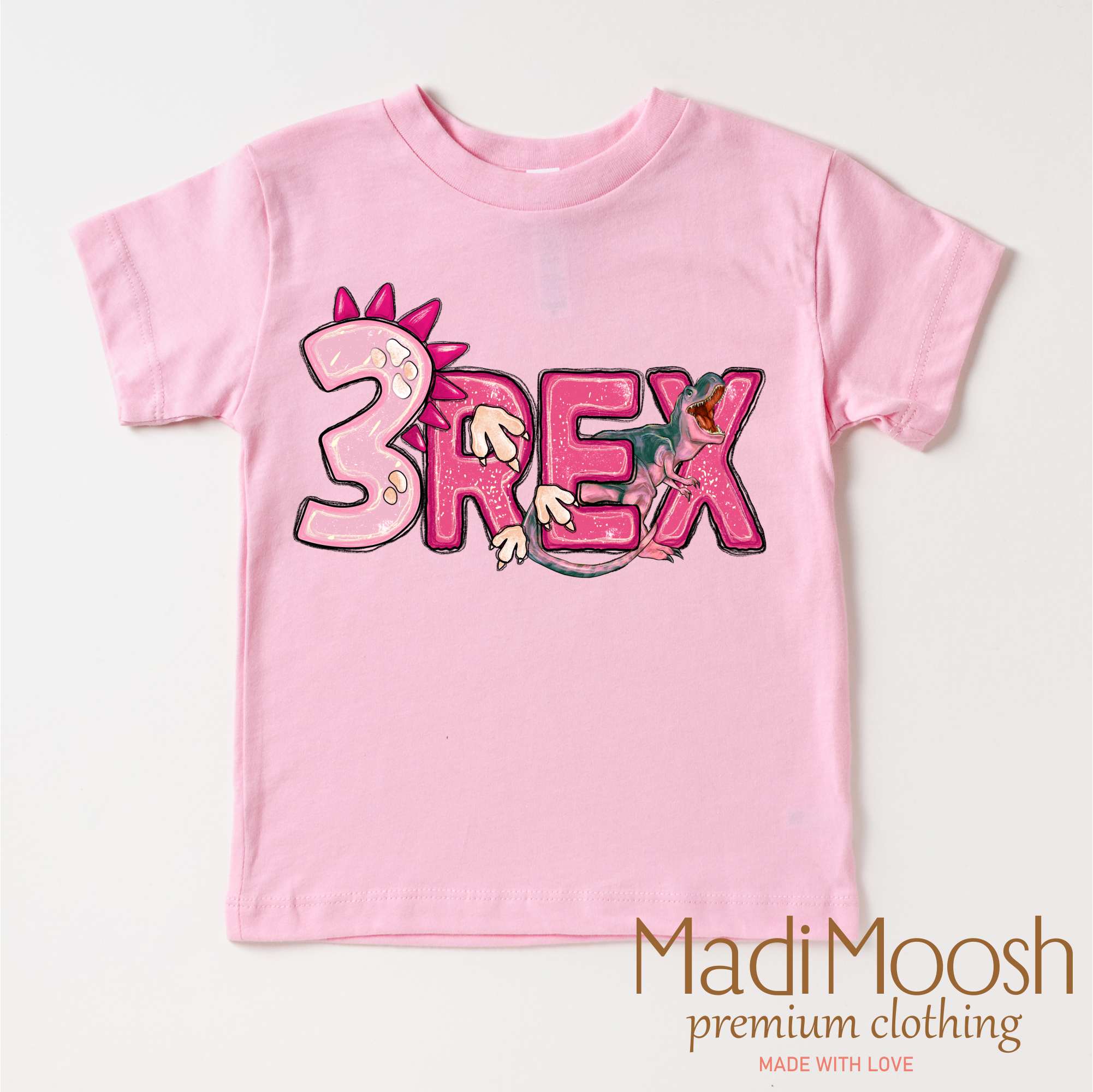 Girls 3 Rex Dinosaur Birthday  Shirt - Girls Birthday Tee