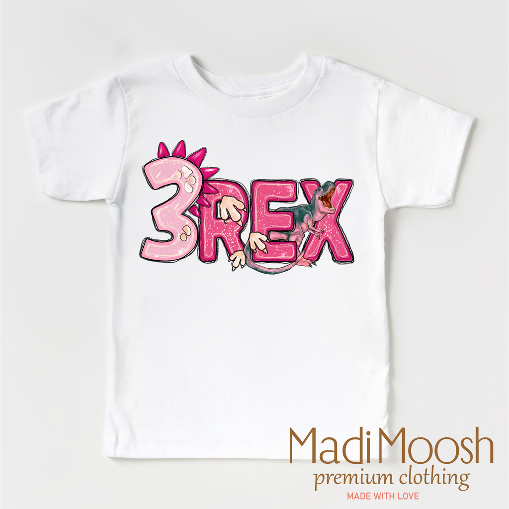 Girls 3 Rex Dinosaur Birthday  Shirt - Girls Birthday Tee