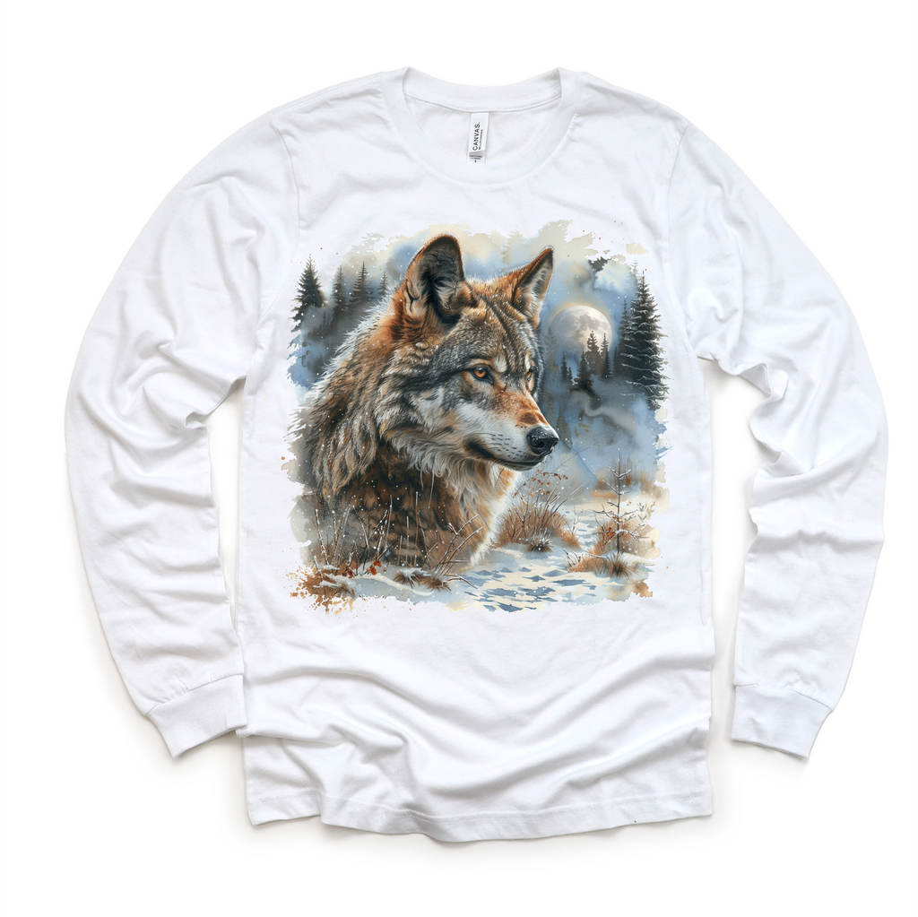 Retro Wolf Watercolor Nature Scene Shirt - Kids Tee