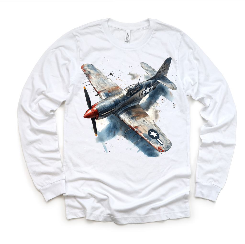 Retro US Military Fighter Jet  Shirt -  Watercolor Airplane Tee