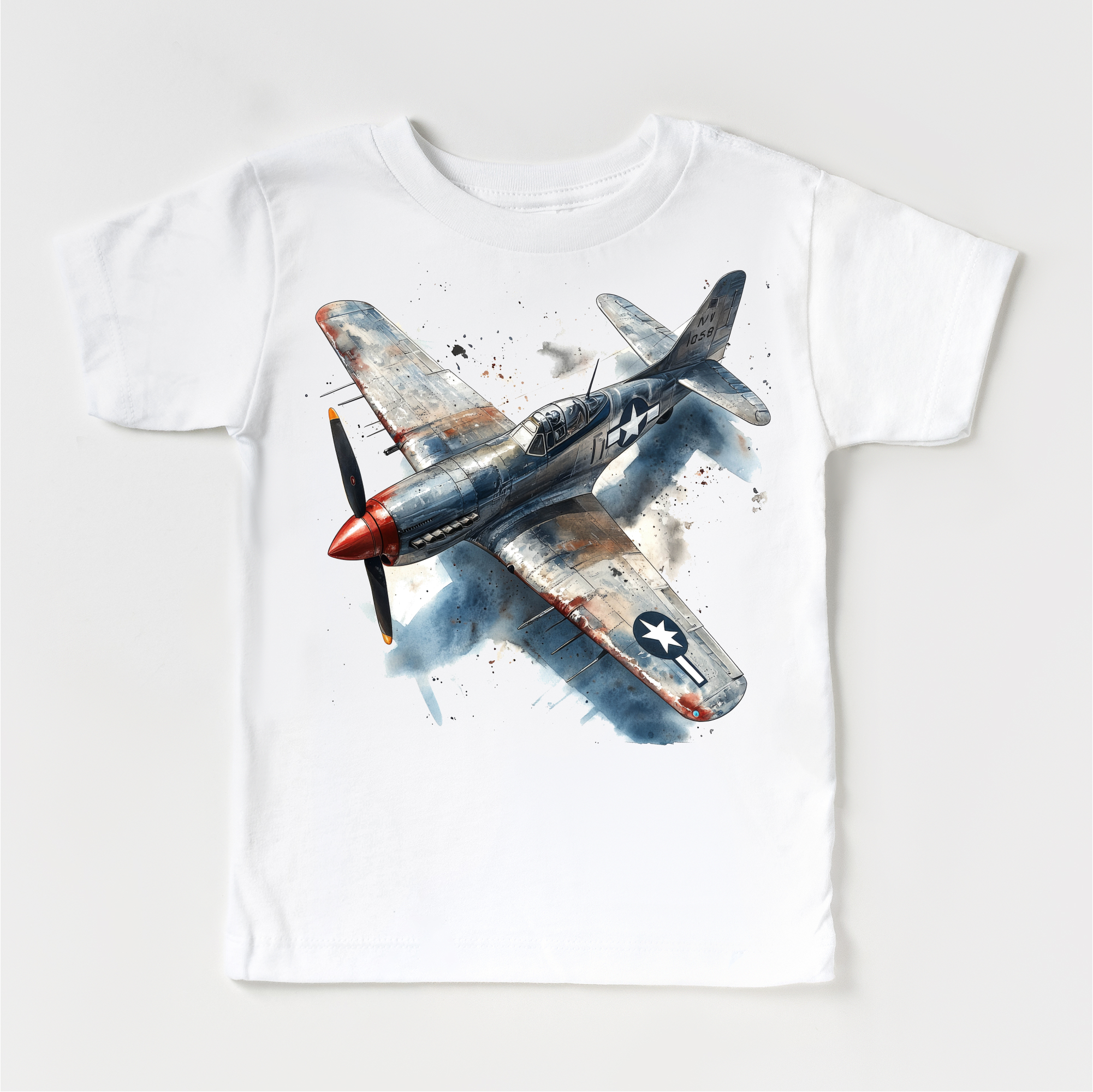 Retro US Military Fighter Jet  Shirt -  Watercolor Airplane Tee