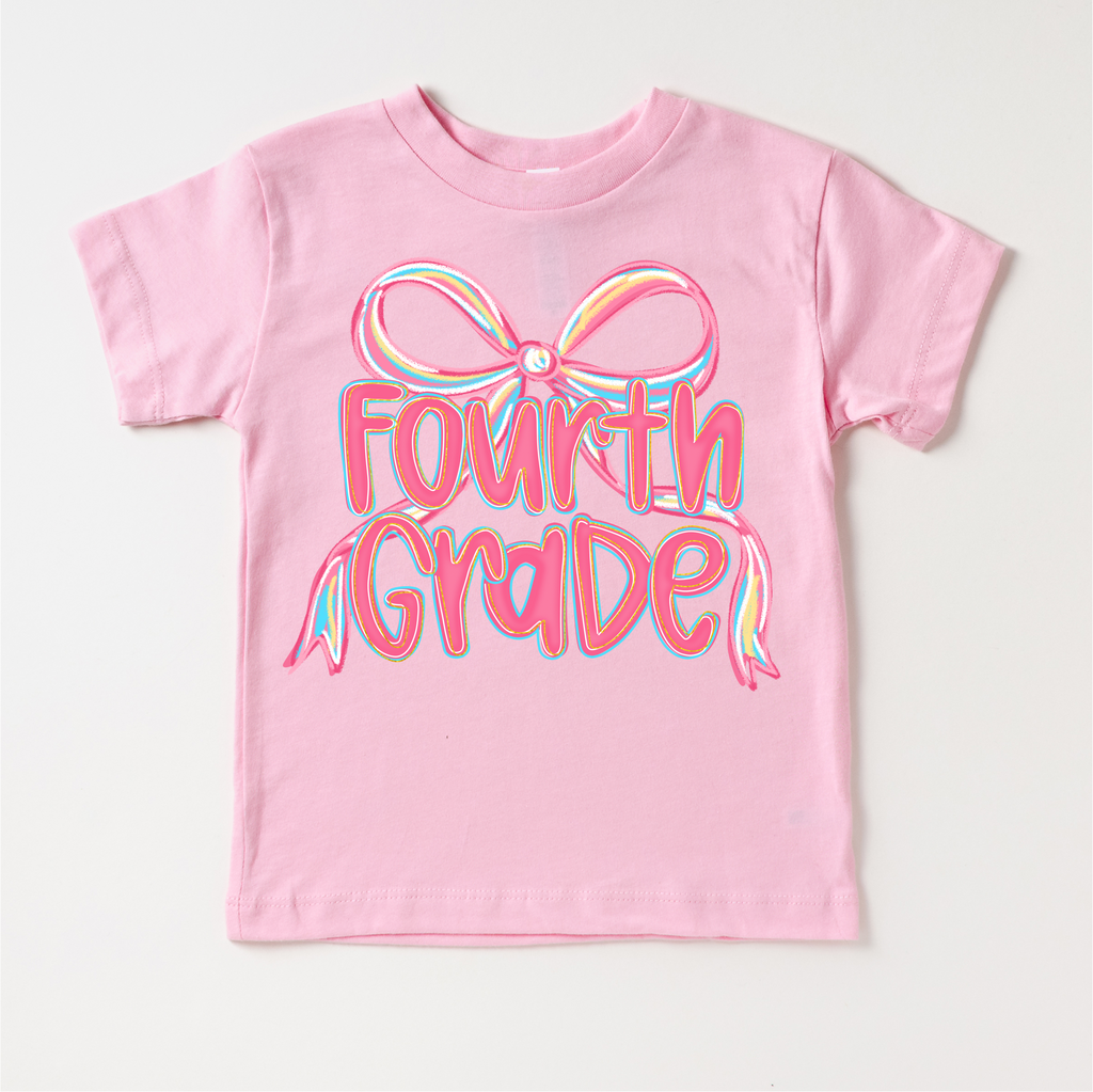 Girls Fourth Bow Back To School Shirt - First Day Of School Tee