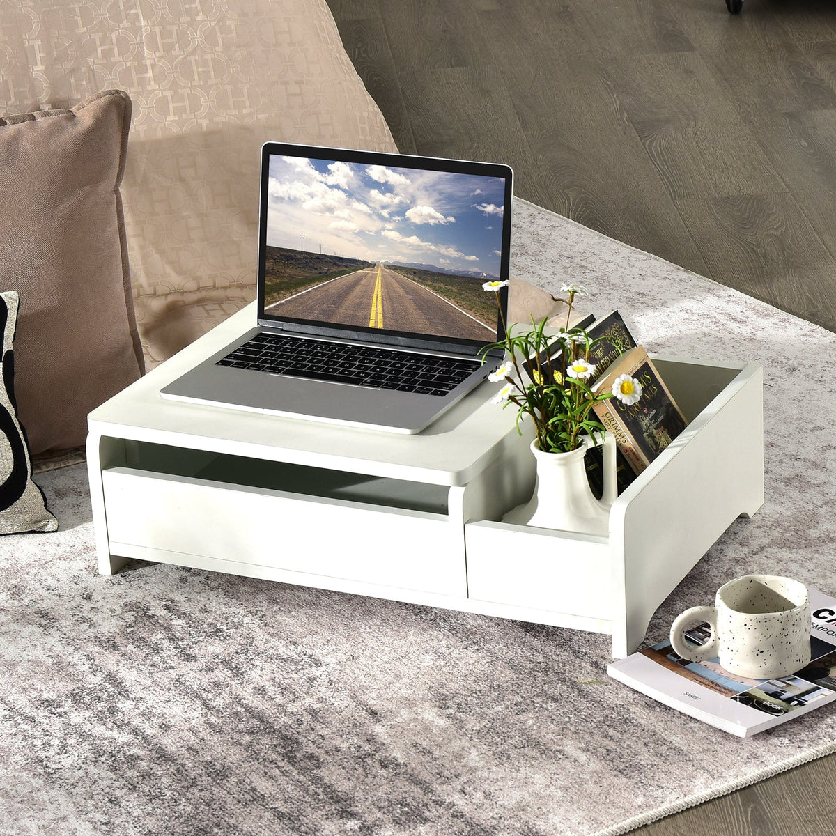Compact Bay Window Makeup Dressing Table with Flip-Top Mirror