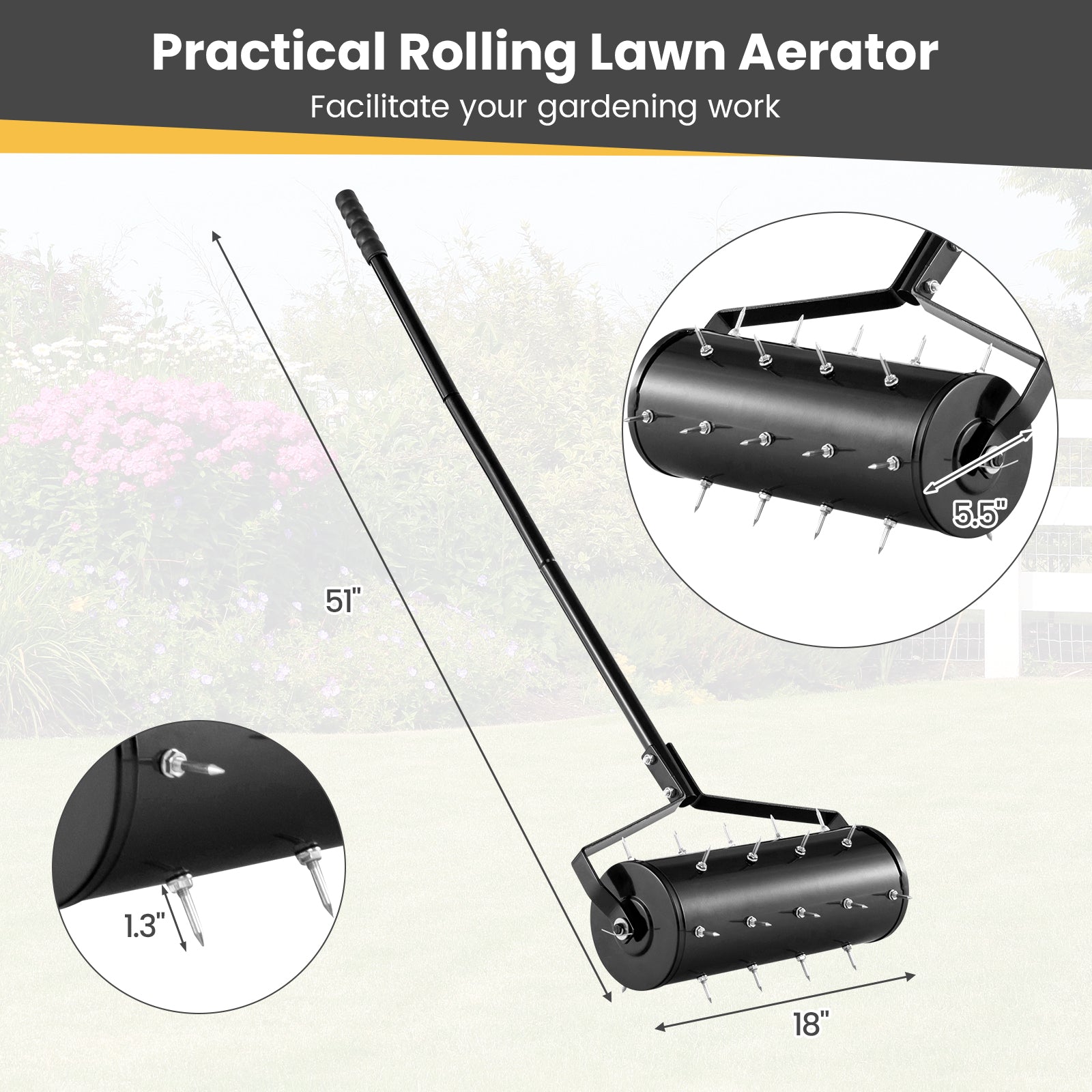 18/21 Inch Manual Lawn Aerator with Detachable Handle