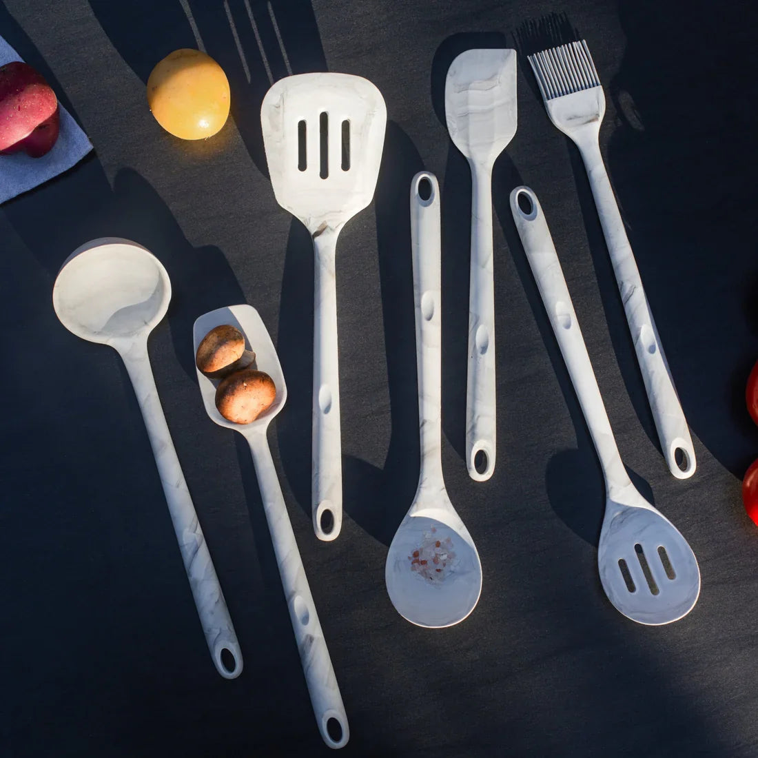 Marble Silicone Slotted Spoon 13''