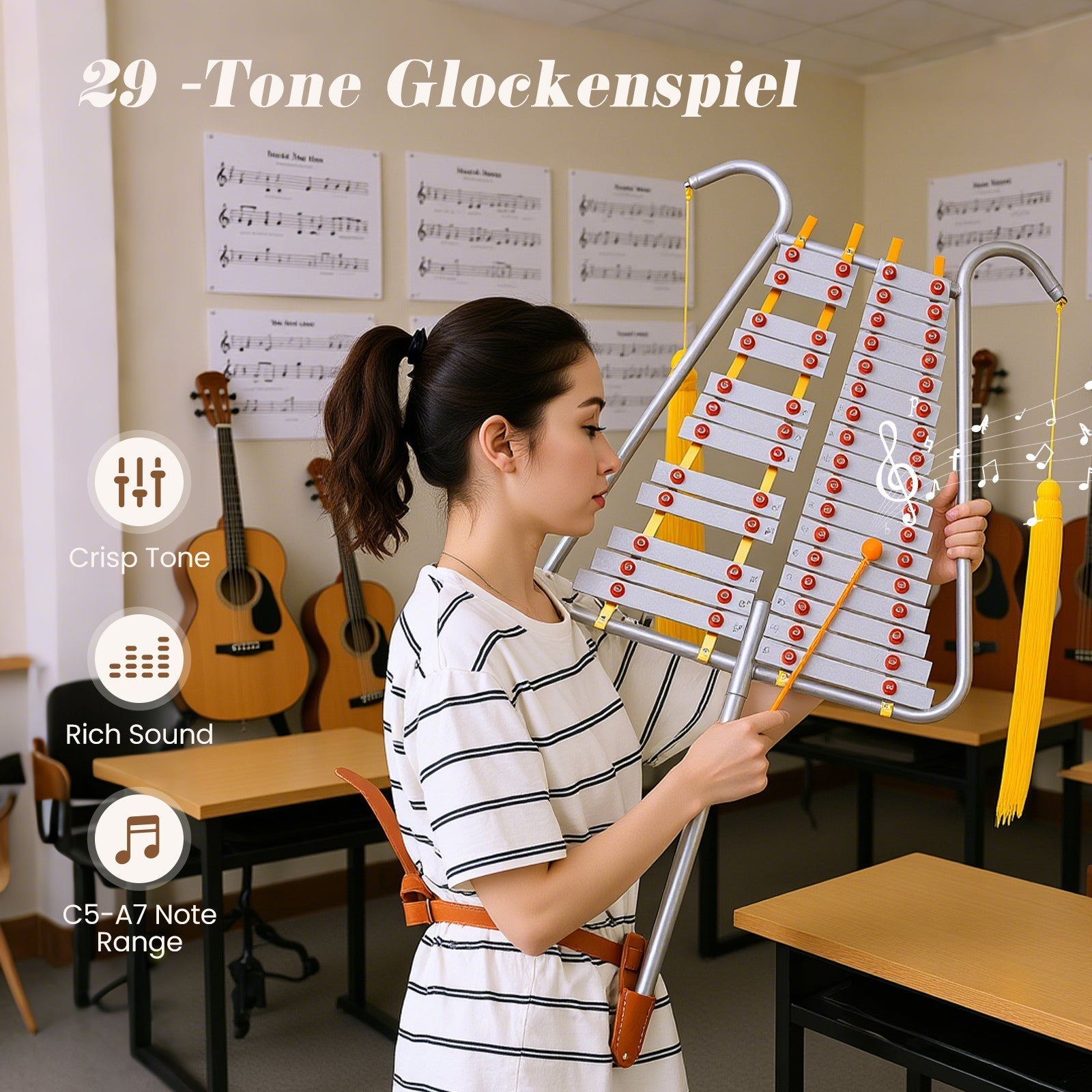 Marching Glockenspiel 29 Note Bell Lyre for Marching Band-Silver