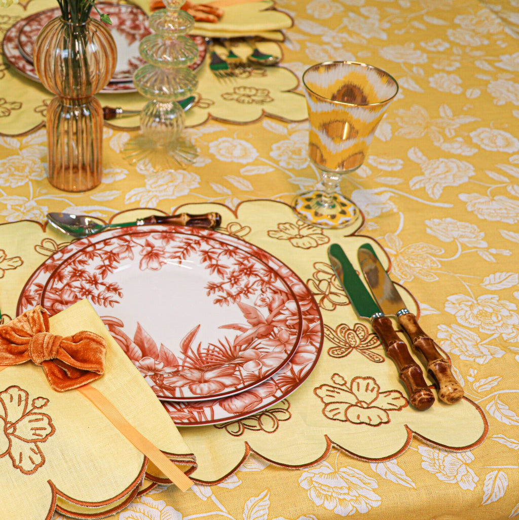 100% Premium Linen - Marigold Flora Parlour Tablecloth