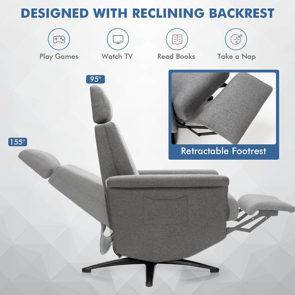 Swivel Massage Recliner Single Sofa with Adjustable Headrest-Gray