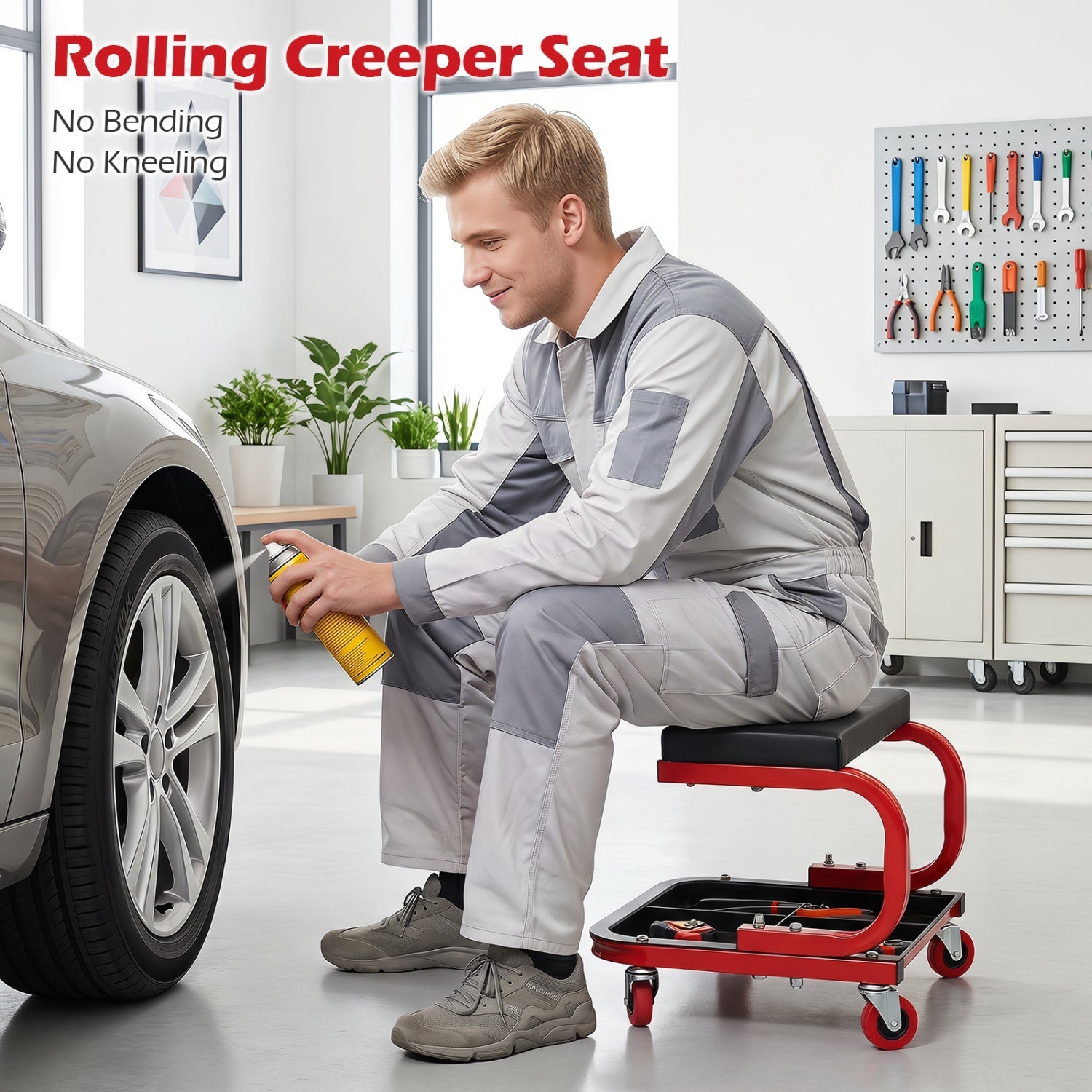 Mechanic Rolling Stool with Tool Trays and Magnetic Drawer