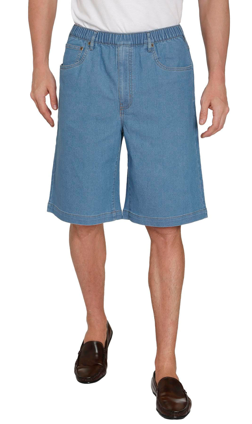 Men's Pull-On Stretch Denim and Twill Shorts — Elastic Waist No Zipper