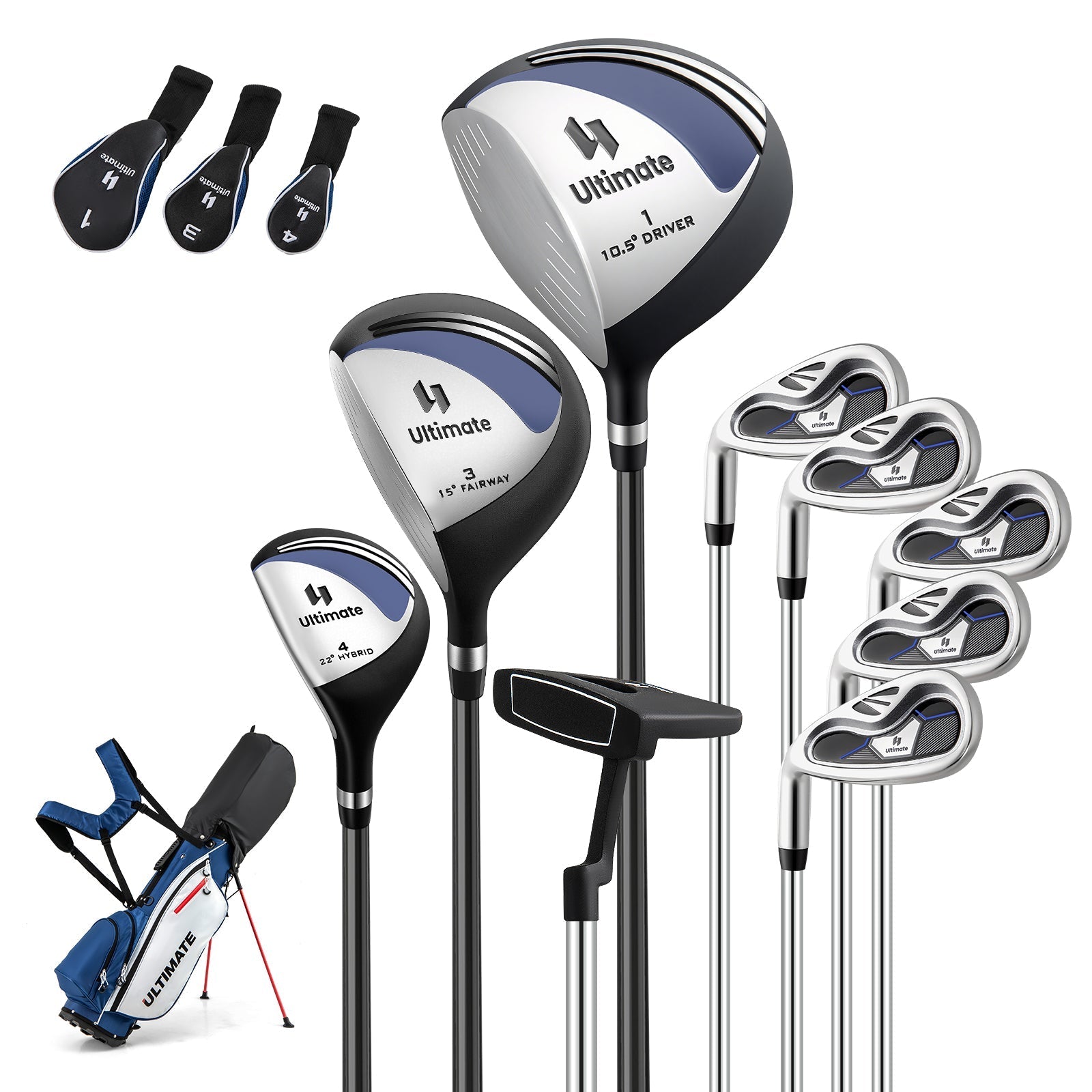 Mens LeftHanded Complete Golf Clubs and Bag Set Portable Lightweight Golf Stand Bag
