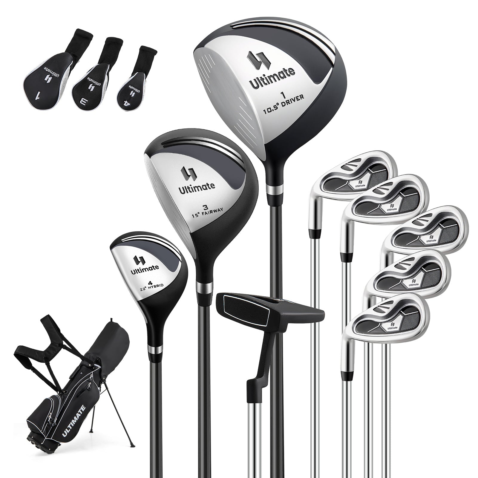 Mens LeftHanded Complete Golf Clubs and Bag Set Portable Lightweight Golf Stand Bag