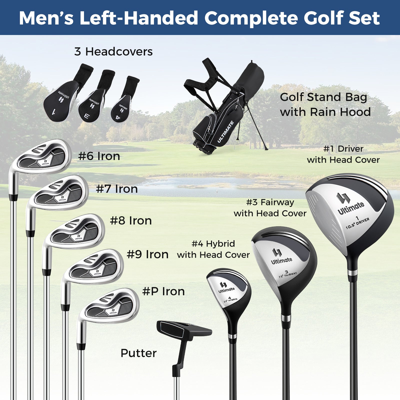 Mens LeftHanded Complete Golf Clubs and Bag Set Portable Lightweight Golf Stand Bag