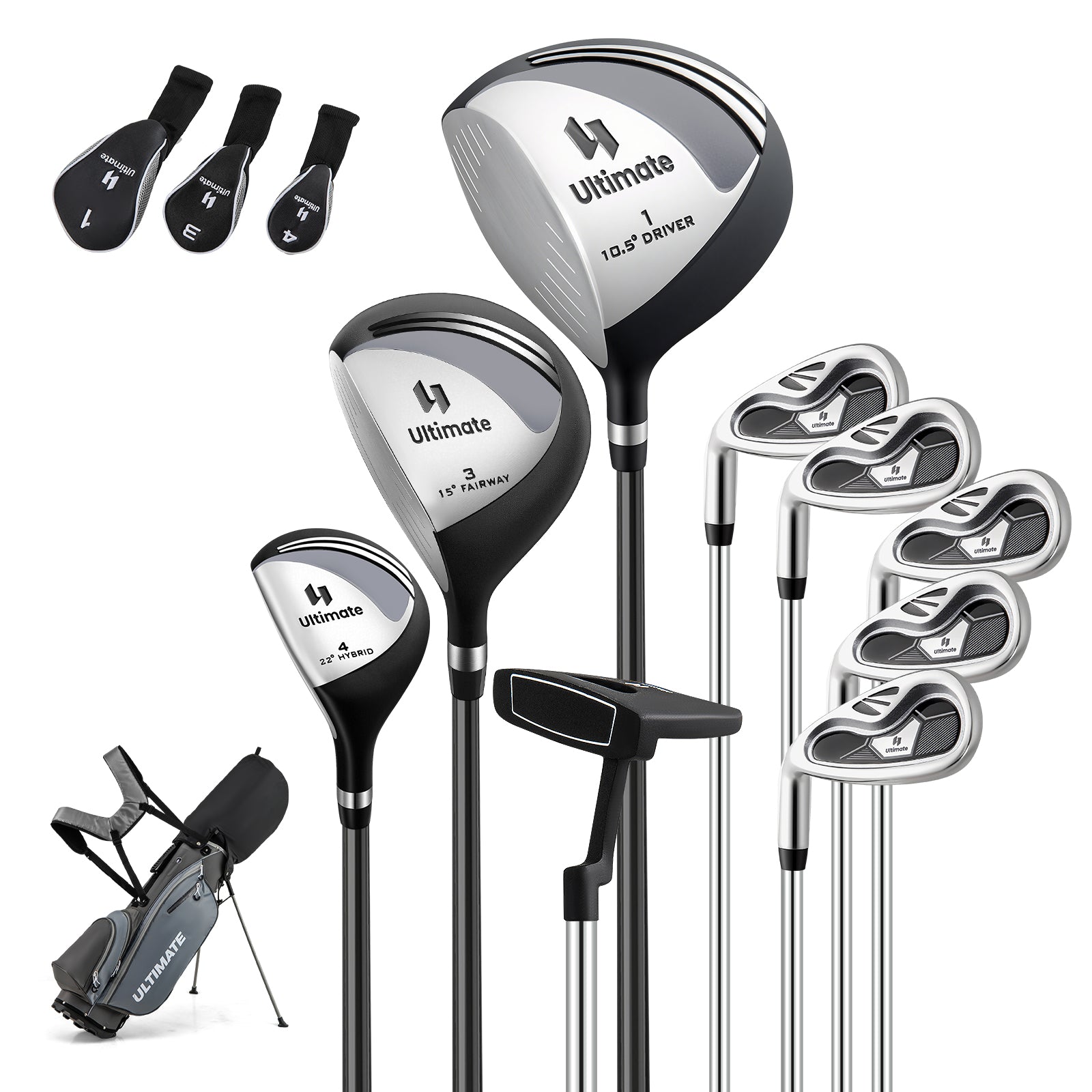 Mens LeftHanded Complete Golf Clubs and Bag Set Portable Lightweight Golf Stand Bag