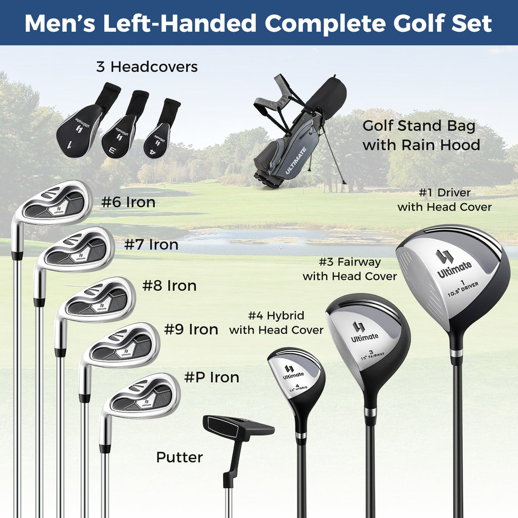 Mens LeftHanded Complete Golf Clubs and Bag Set Portable Lightweight Golf Stand Bag