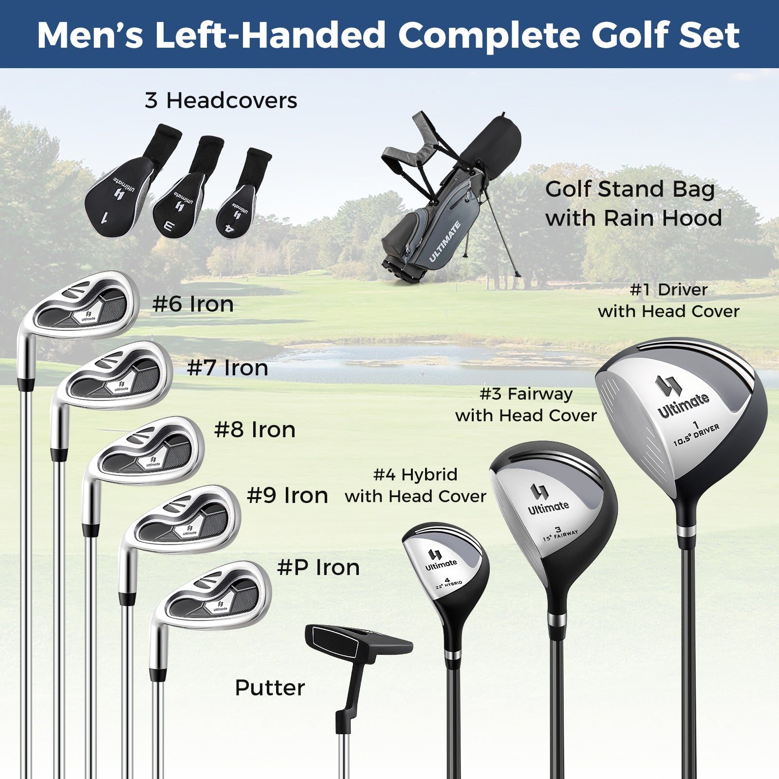 Mens LeftHanded Complete Golf Clubs and Bag Set Portable Lightweight Golf Stand Bag
