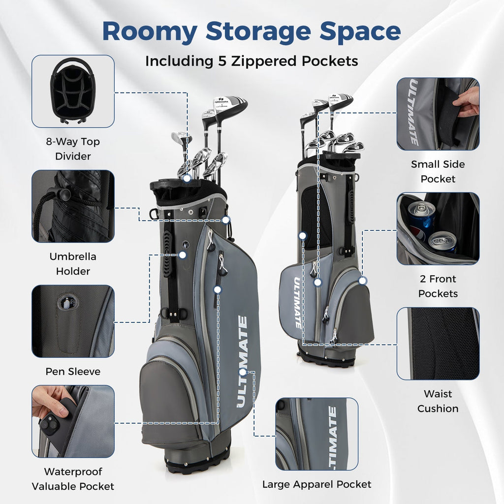 Mens LeftHanded Complete Golf Clubs and Bag Set Portable Lightweight Golf Stand Bag