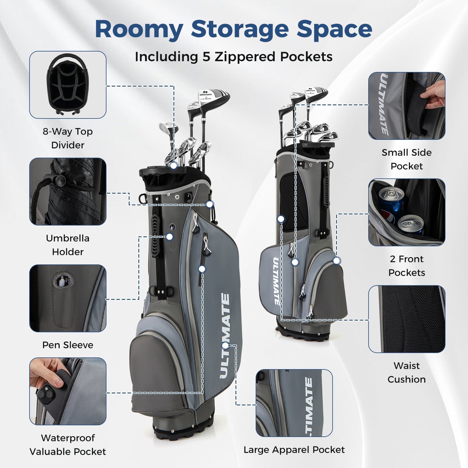 Mens LeftHanded Complete Golf Clubs and Bag Set Portable Lightweight Golf Stand Bag