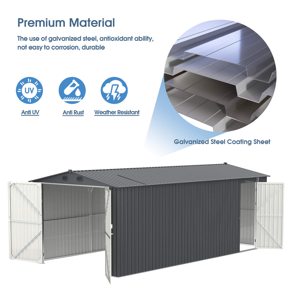13'x20' Metal Shed with Double Front Doors & Side Entry Door
