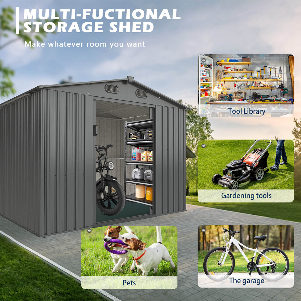 13'x20' Metal Shed with Double Front Doors & Side Entry Door