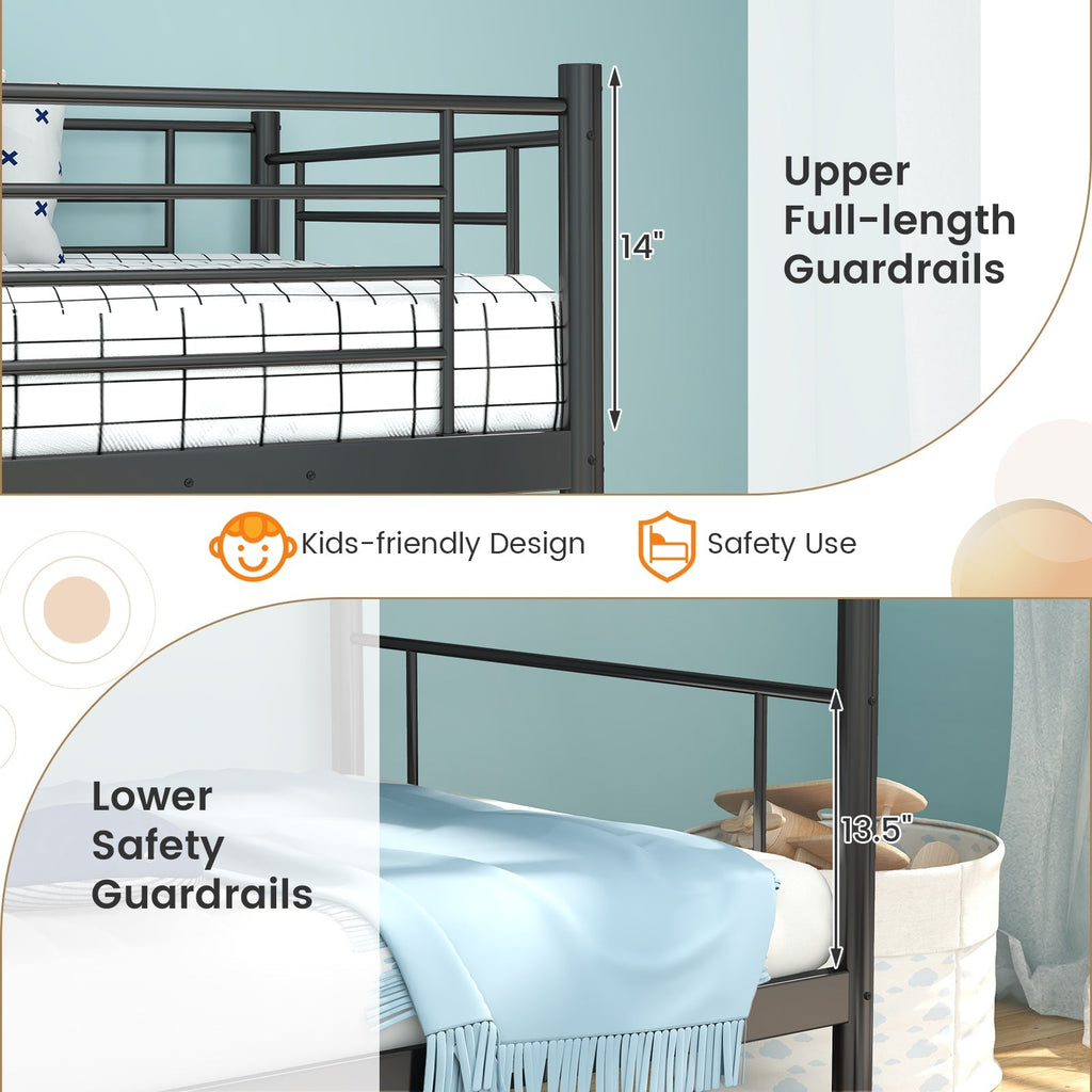 Metal Bunk Bed with Ladder and Full-length Guardrails