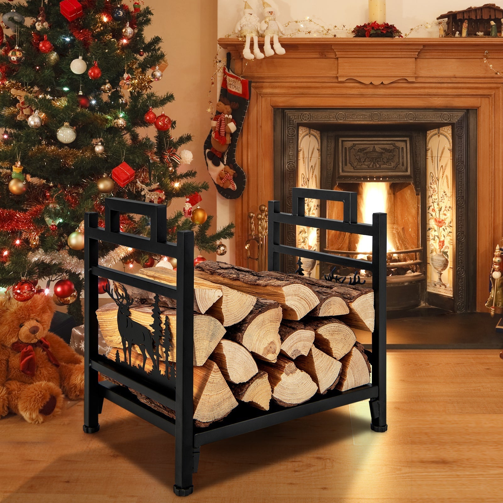 18.5 Inch Metal Firewood Rack with Dual Handles