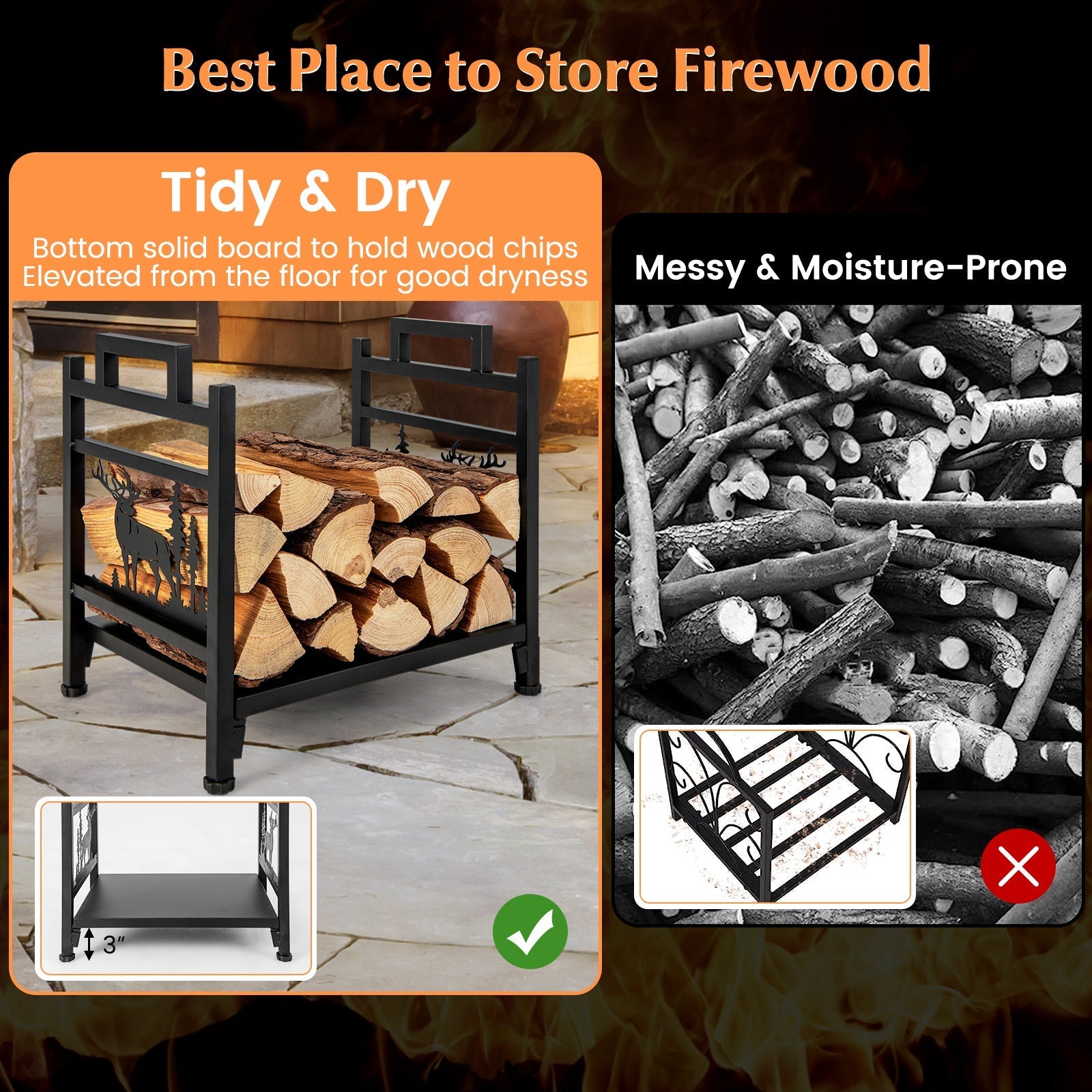 18.5 Inch Metal Firewood Rack with Dual Handles