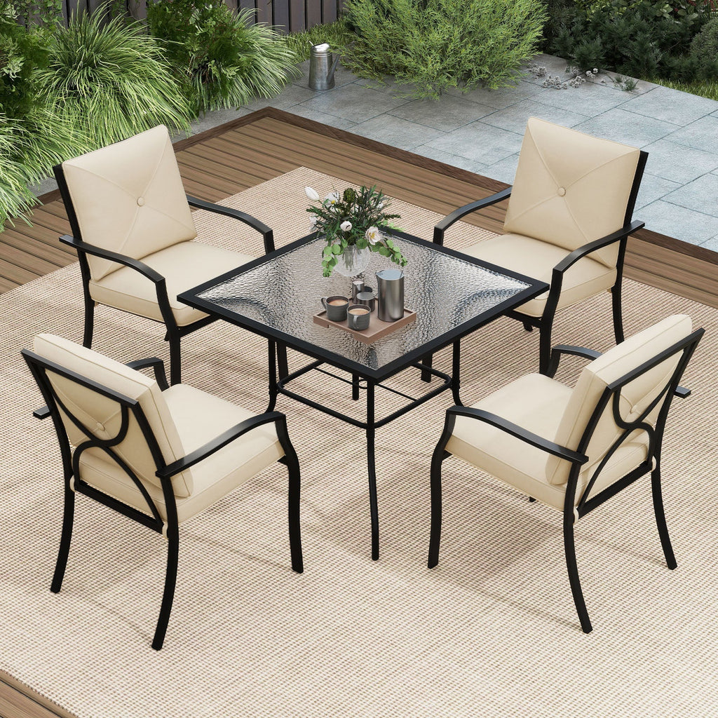 Metal Outdoor Dining Chair Set of 2 Stackable Patio Chairs with Armrests-Beige