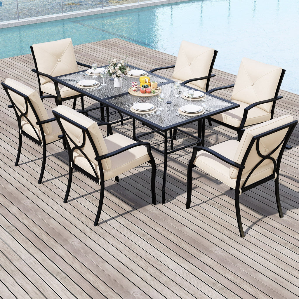 Metal Outdoor Dining Chair Set of 2 Stackable Patio Chairs with Armrests-Beige
