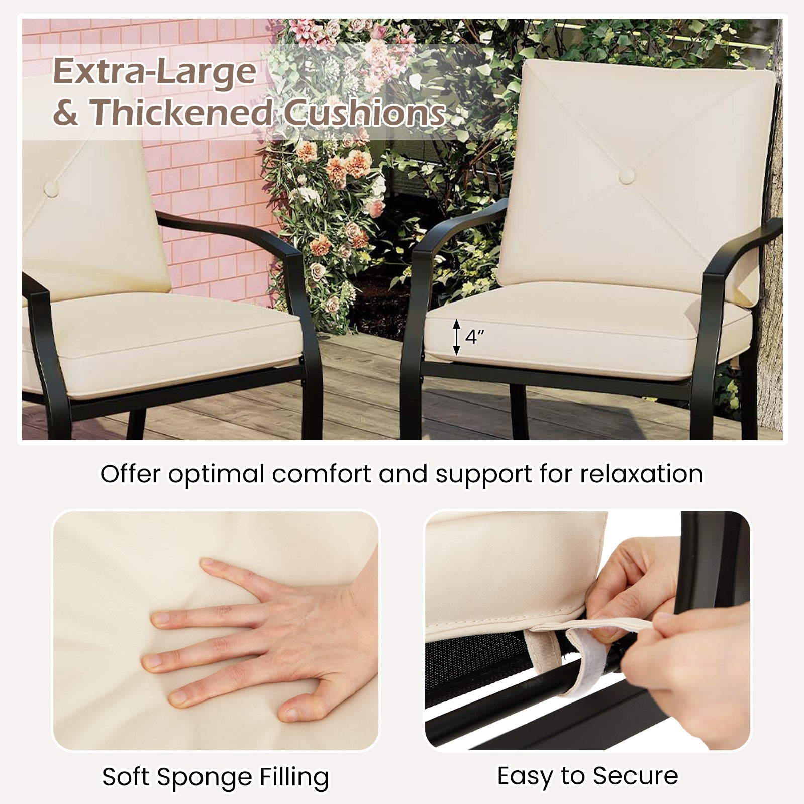 Metal Outdoor Dining Chair Set of 2 Stackable Patio Chairs with Armrests-Beige