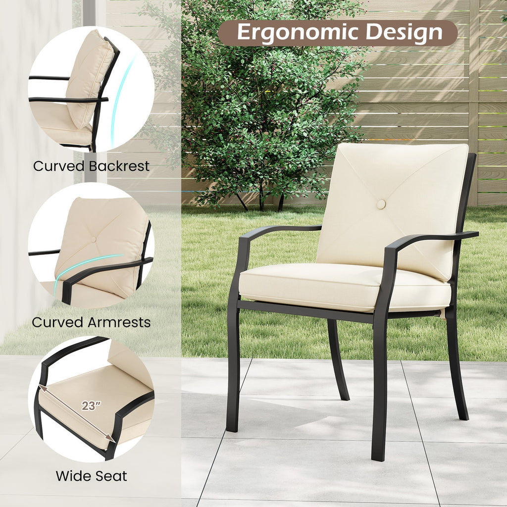 Metal Outdoor Dining Chair Set of 2 Stackable Patio Chairs with Armrests-Beige