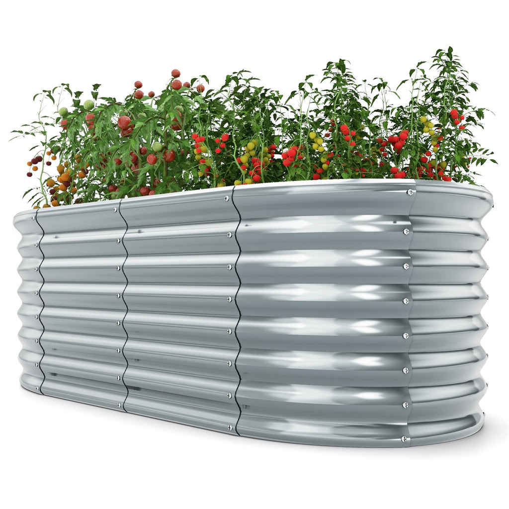 5 x 3 x 2 Feet Metal Oval Raised Garden Bed with Open Bottom Design-Gray